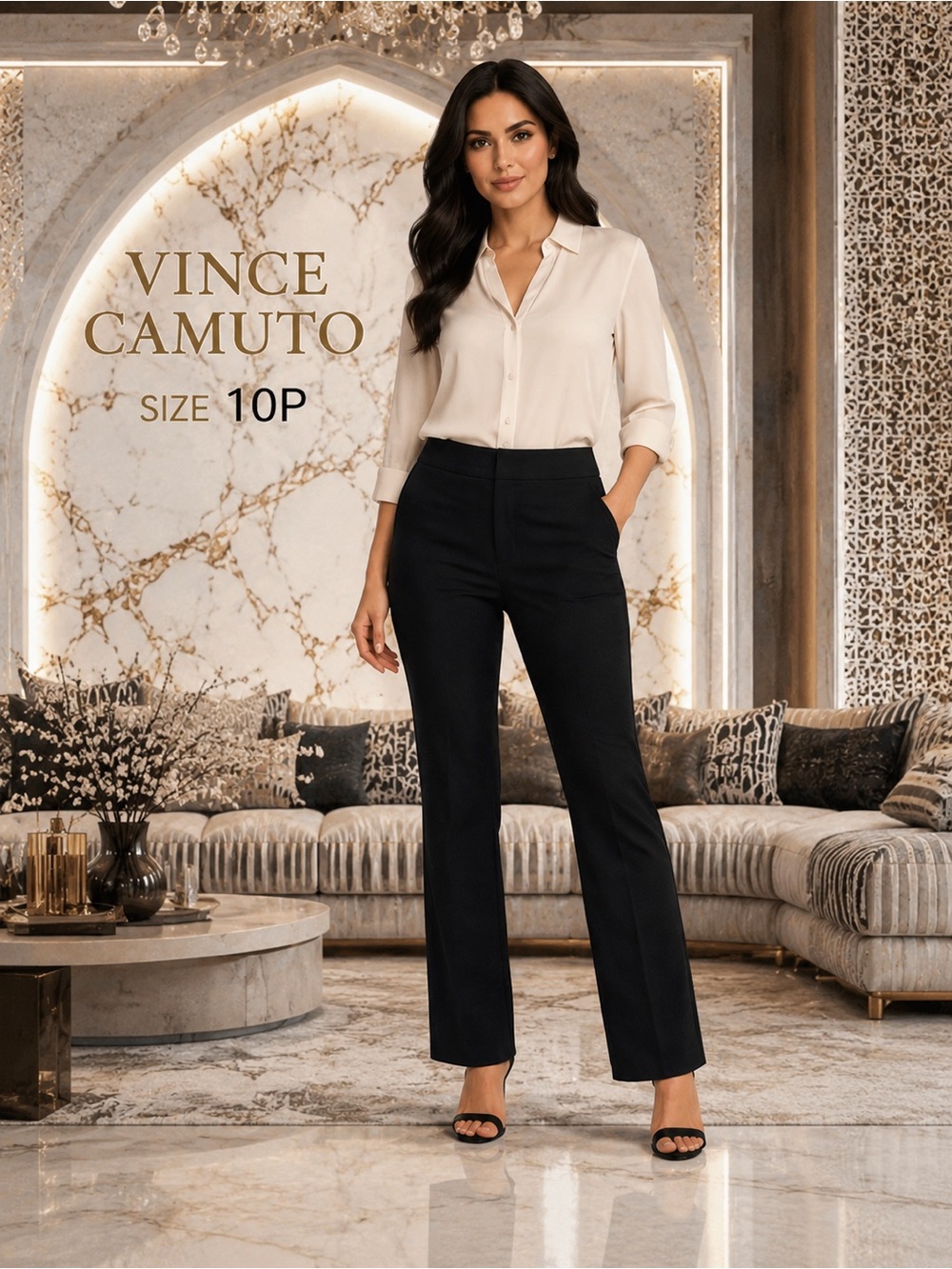 Vince Camuto 10P Black Slim Straight Pull-On Career Stretch Dress Pants